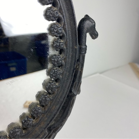 Vintage Victorian Table Top Vanity Oval Black Mirror Cast Iron Ornate Swivel MCM - Picture 4 of 7